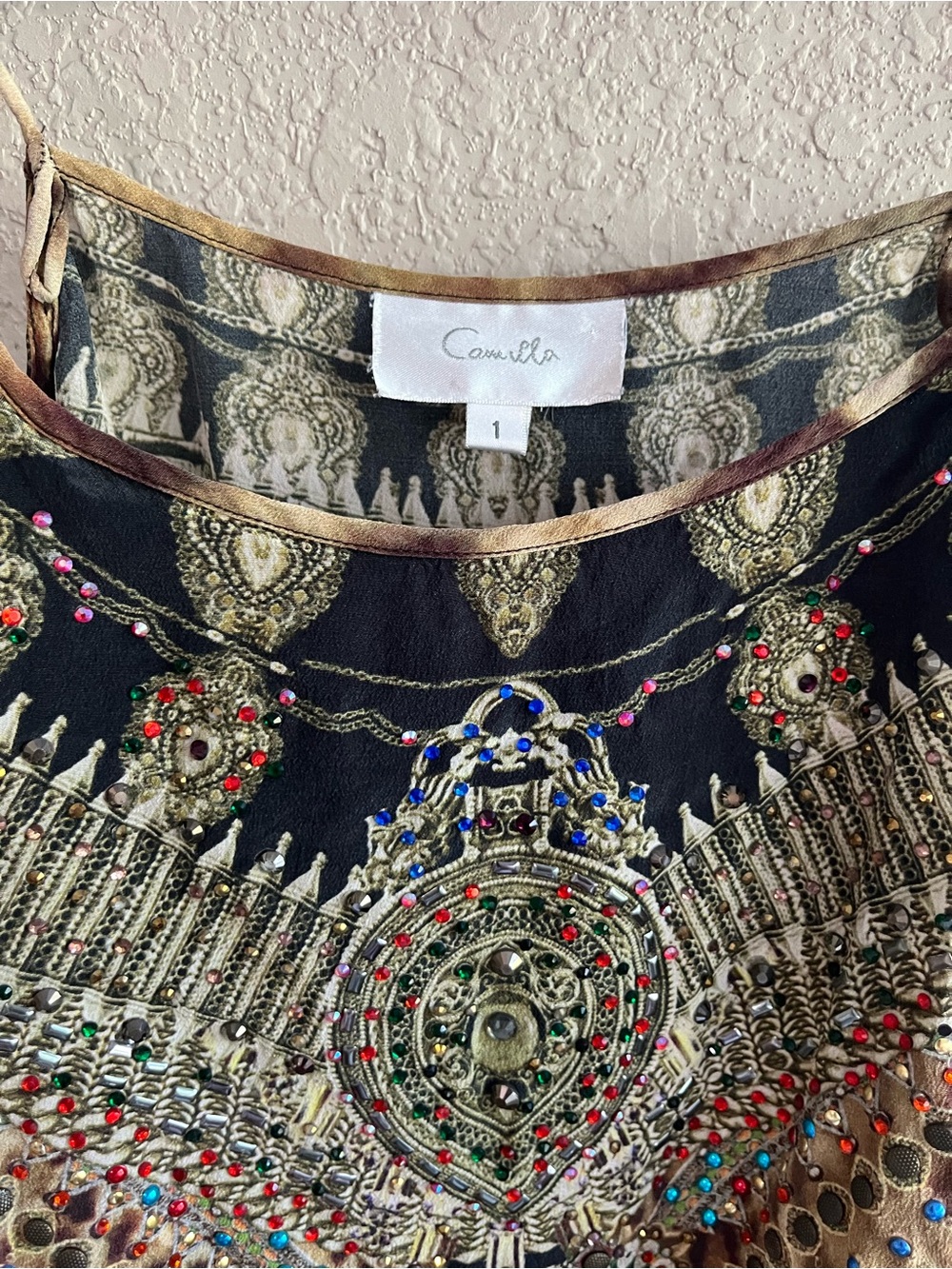 Camilla Leopard Print Silk embellished rhinestone Romper Playsuit in Brown & Tan - Picture 5 of 16